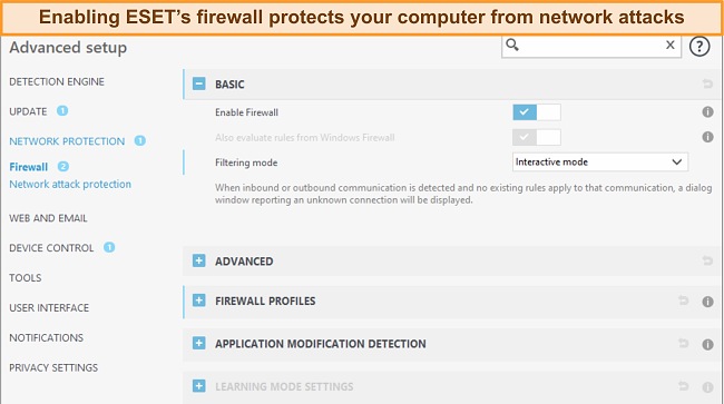 ESET firewall options screenshot