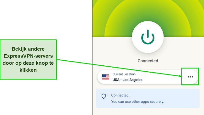 Screenshot van ExpressVPN verbonden met een server