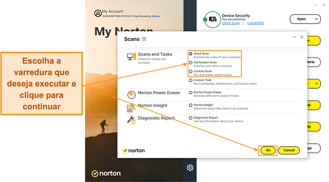 Escolhendo um tipo de verificação no Norton