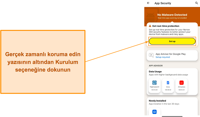 Norton'un Android uygulamasında gerçek zamanlı korumayı ayarlama