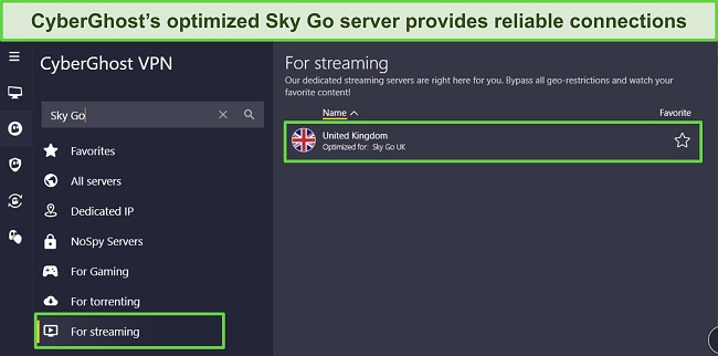 CyberGhost's Windows app showing the 