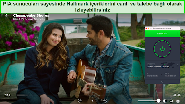 Özel İnternet Erişimi ABD'nin batı kıyısındaki bir akış sunucusuna bağlıyken Hallmark Movies Now'da oynayan Chesapeake Shores'ın ekran görüntüsü
