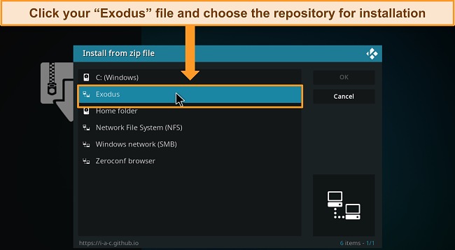 Screenshot of Exodus on Kodi.