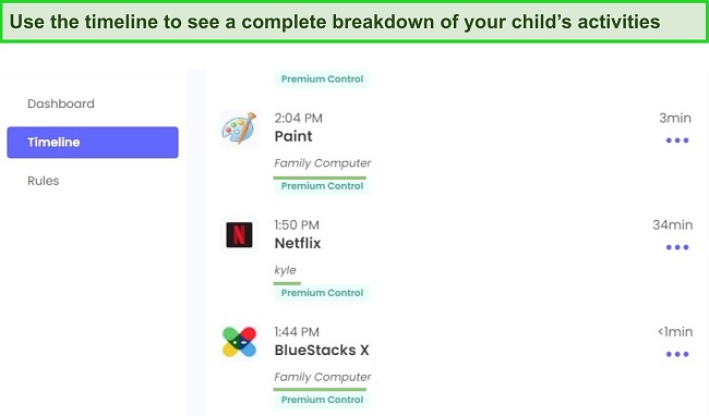Qustodio timeline screenshot