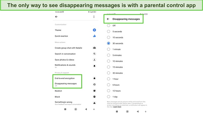 Parental control app can see secret conversation on Messenger screenshot
