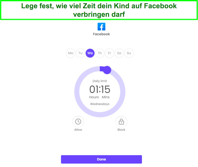 Kindersicherung auf Facebook-Zeitsteuerungs-Screenshot