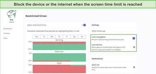 Qustodio’s restricted times feature lets you create a schedule for when the Chromebook can be used