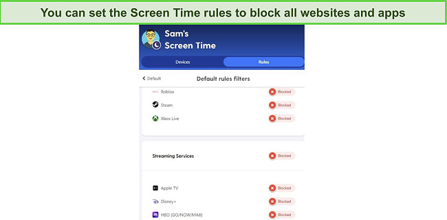 Configure your screen time rules for each time segment
