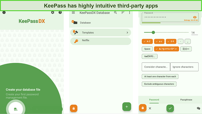 Screenshot of KeePass' third-party Android app interface
