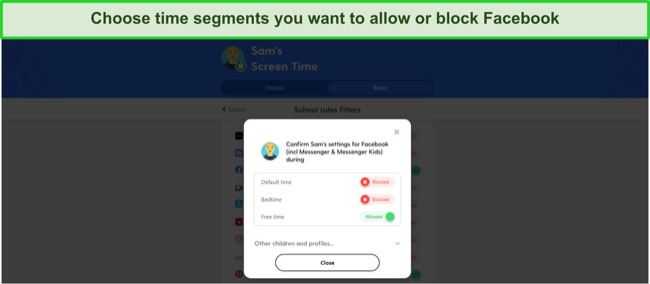 Set screen time rules for Facebook