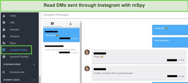 mSpy’s social media monitoring tracks incoming and outgoing DMs