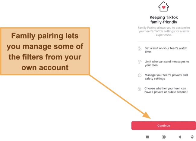 Enable family pairing for additional control over the TikTok privacy settings