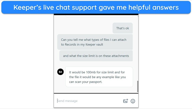 Keeper’s live chat agents respond quickly
