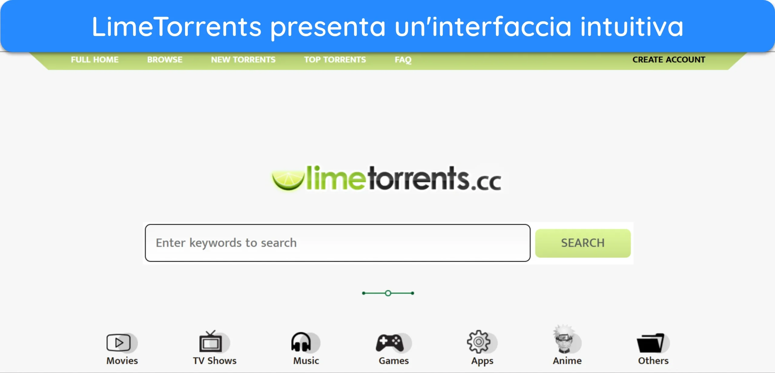 Screenshot della home page di LimeTorrents.