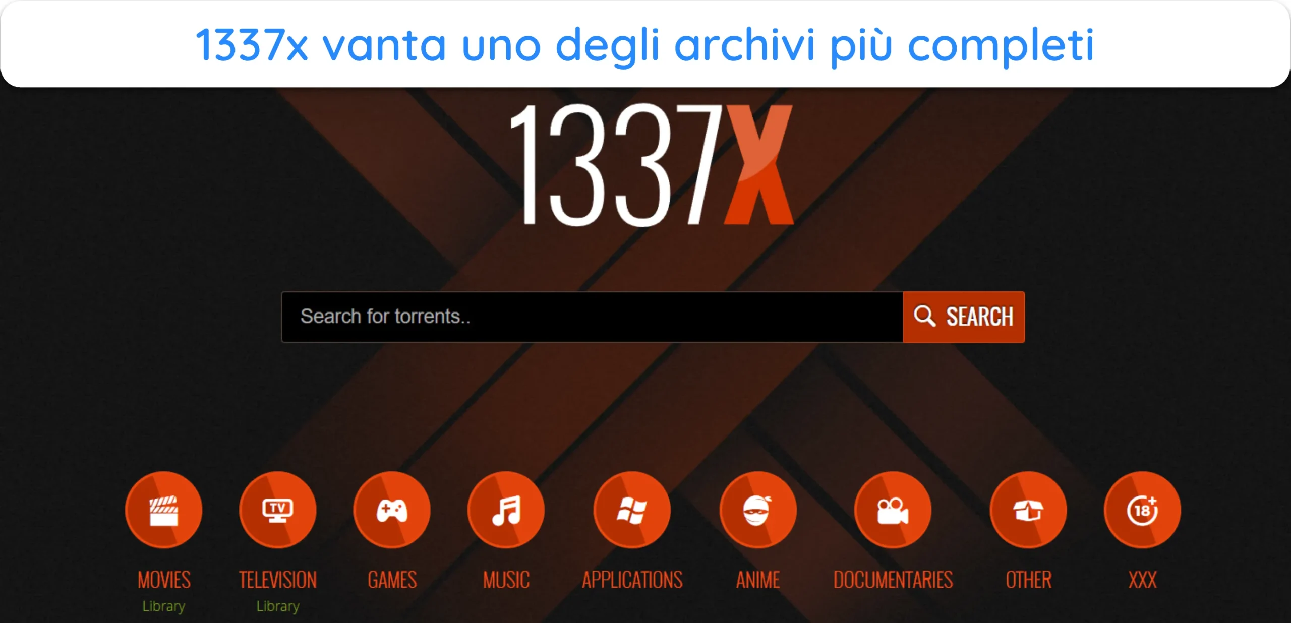 Screenshot della home page di 1337x.