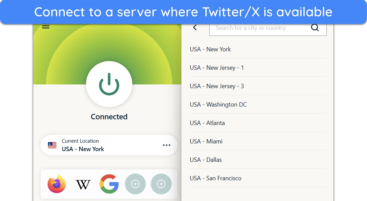 Screenshot showing how to connect to a server where Twitter/X works