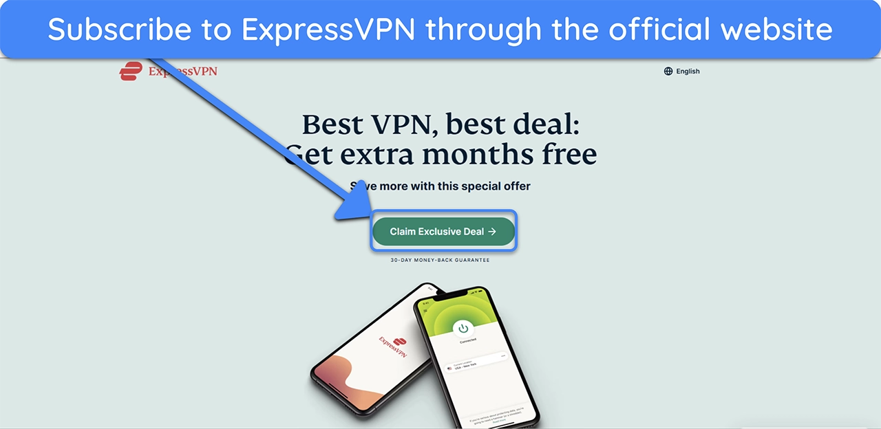 Screenshot showing how to subscribe to ExpressVPN through the official website