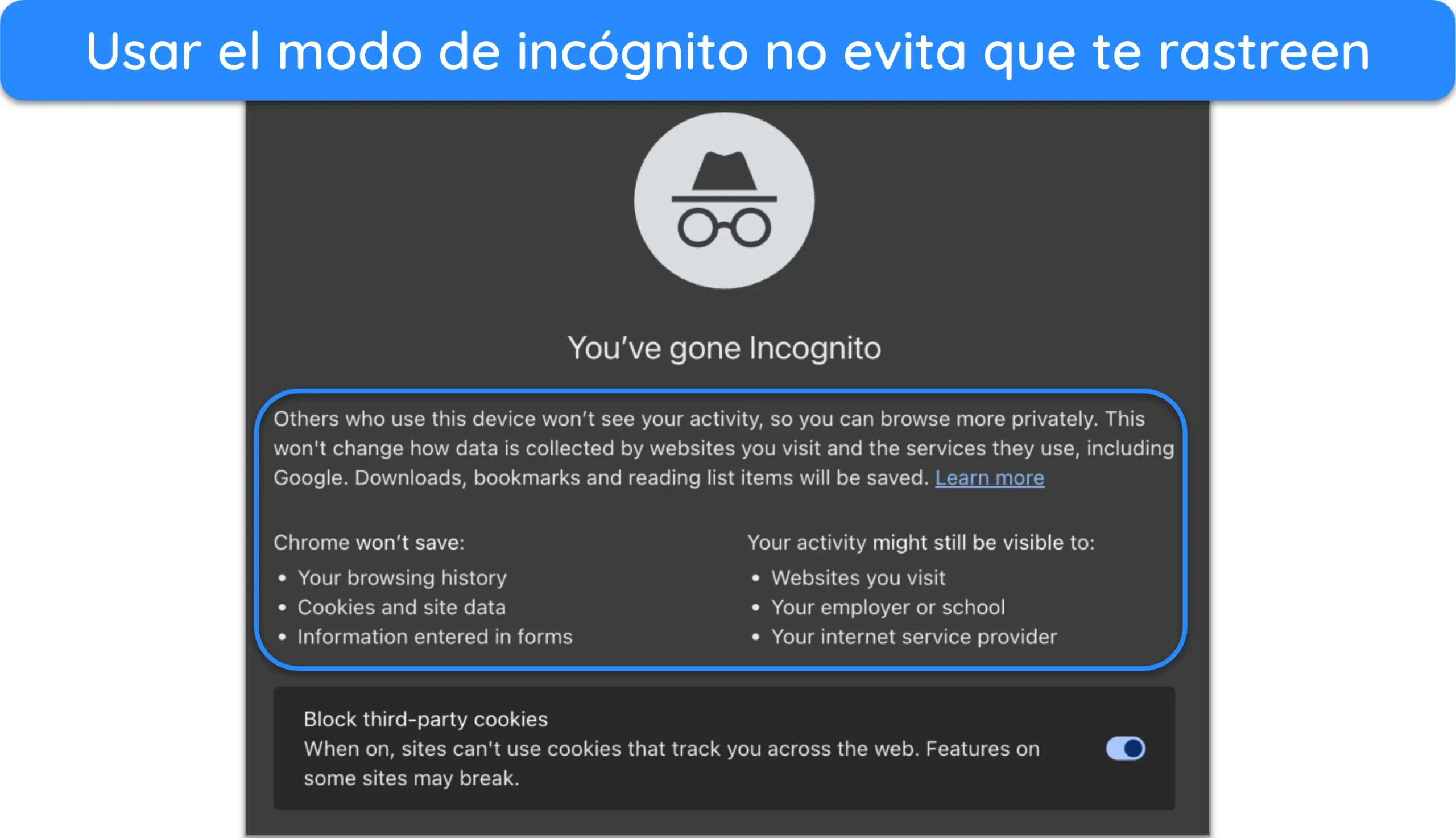 Captura de pantalla del modo incógnito de Google Chrome.