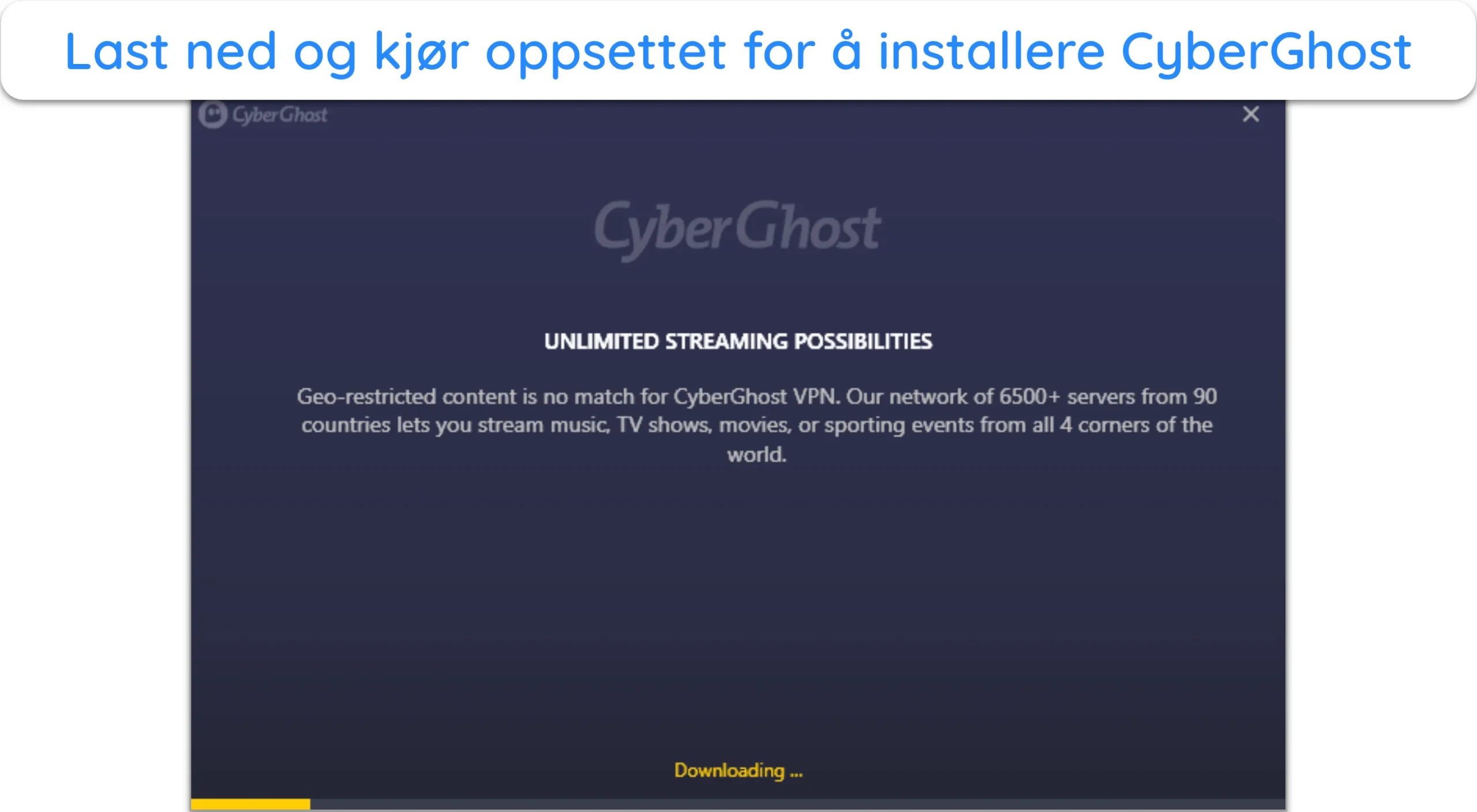 Skjermbilde som viser CyberGhosts installasjon pågår på Windows.