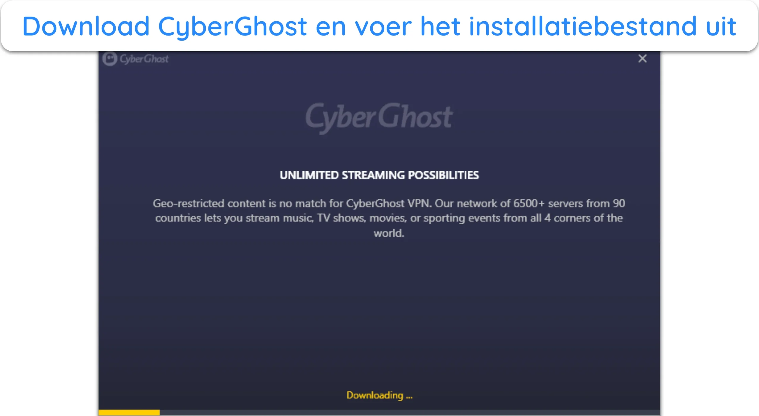 Screenshot van de installatie van CyberGhost op Windows.