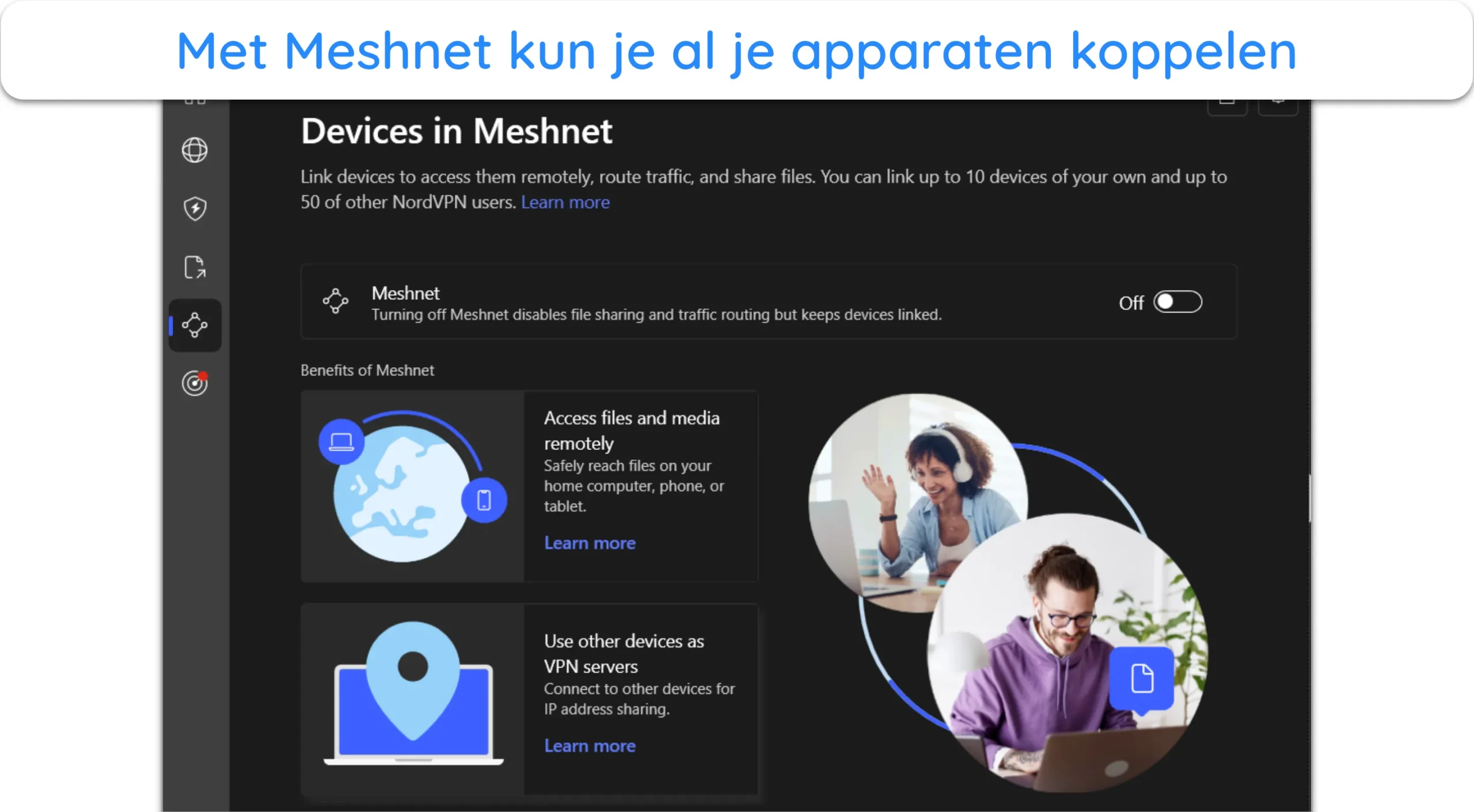 Screenshot van de Meshnet-functie van NordVPN.