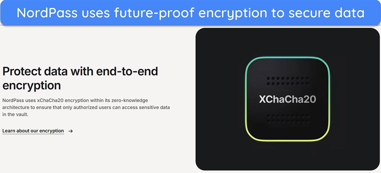 Screenshot explaining the encryption NordPass uses