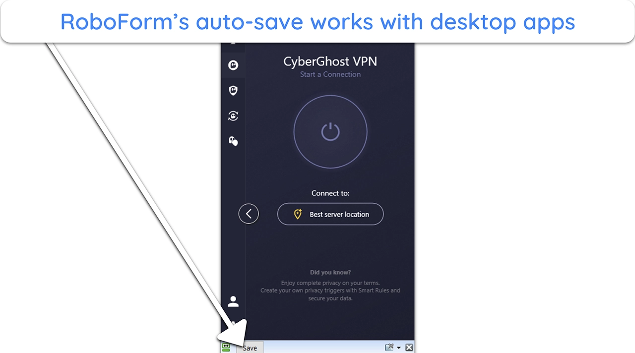 Screenshot showing RoboForm's auto-save working with a desktop app