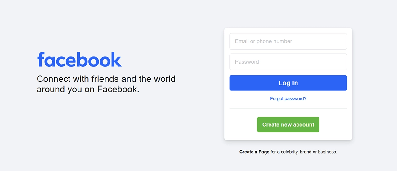 Screensoht of the Facebook login page on the dark web