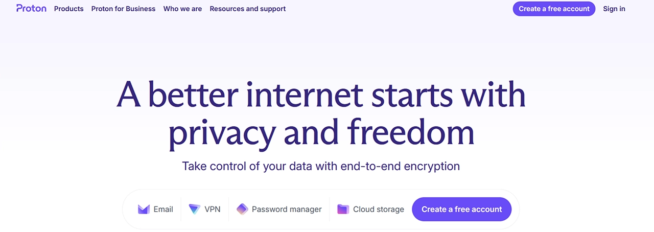 Screenshot of Proton Mail's home page on the dark web