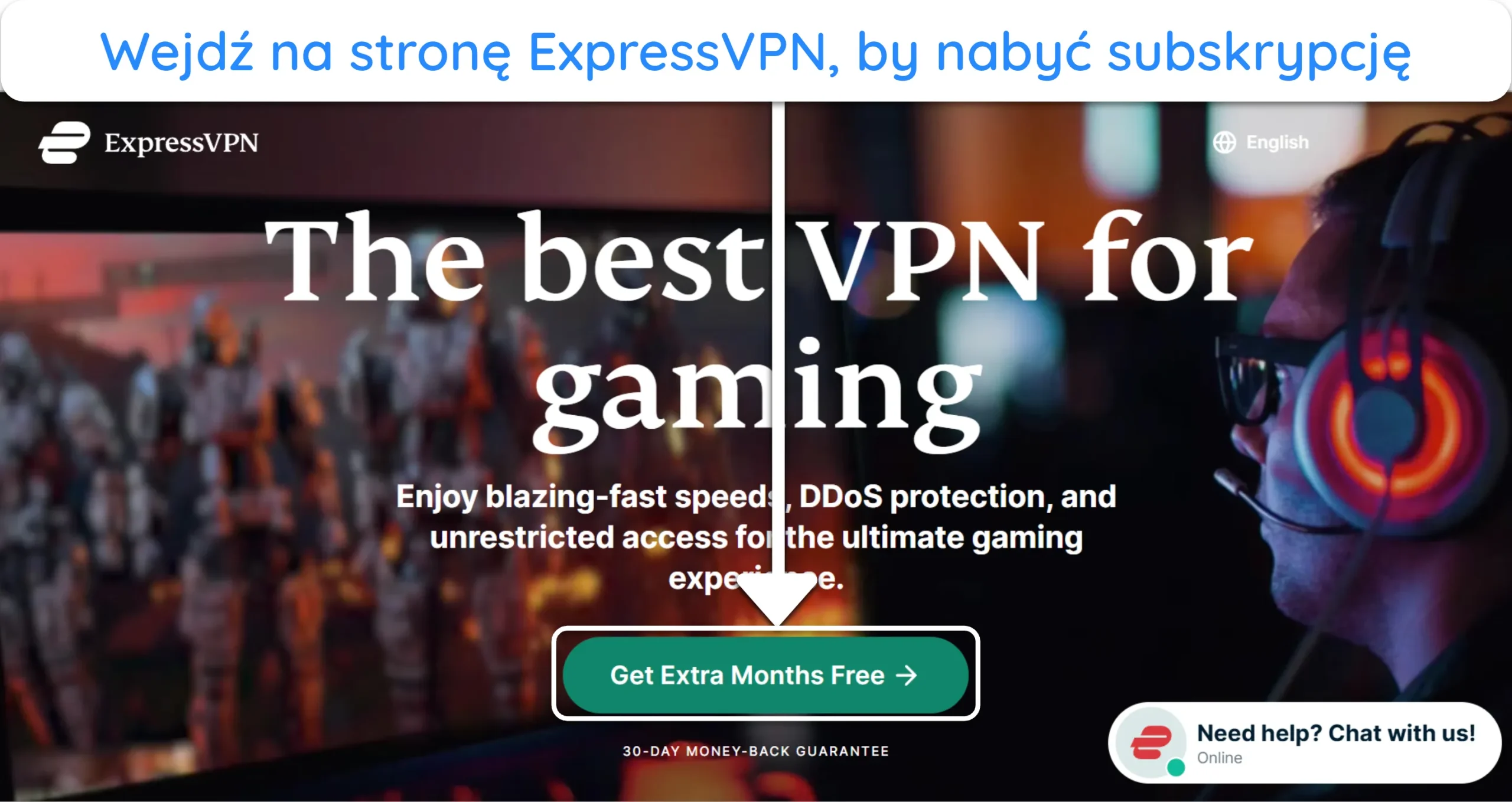Zrzut ekranu pokazujący, jak uzyskać subskrypcję ExpressVPN za pośrednictwem oficjalnej strony internetowej.