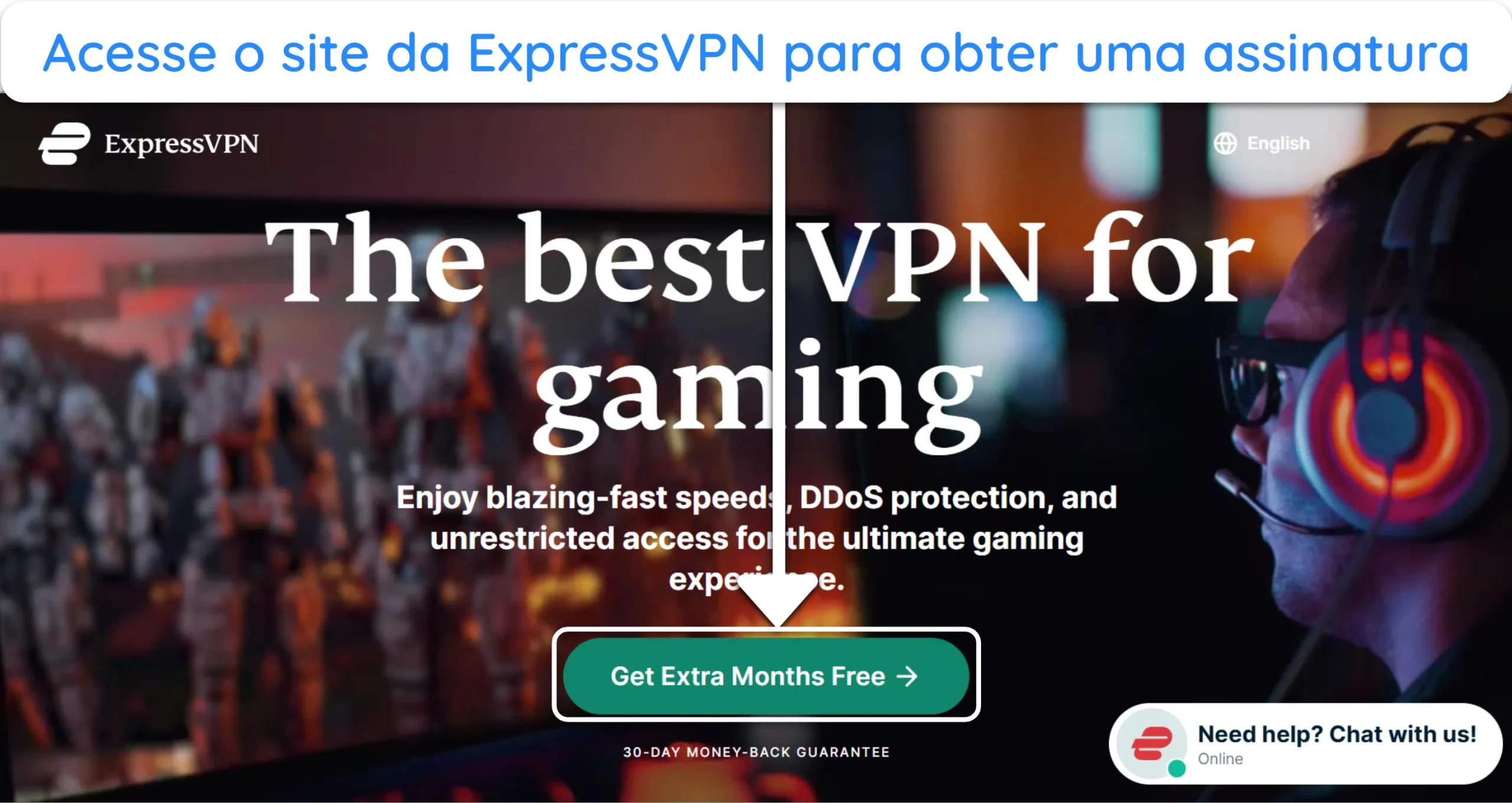 Captura de tela mostrando como obter uma assinatura da ExpressVPN pelo site oficial.
