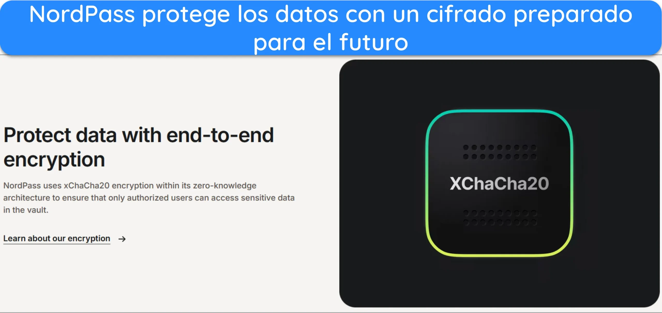 Captura de pantalla que explica el cifrado que utiliza NordPass.