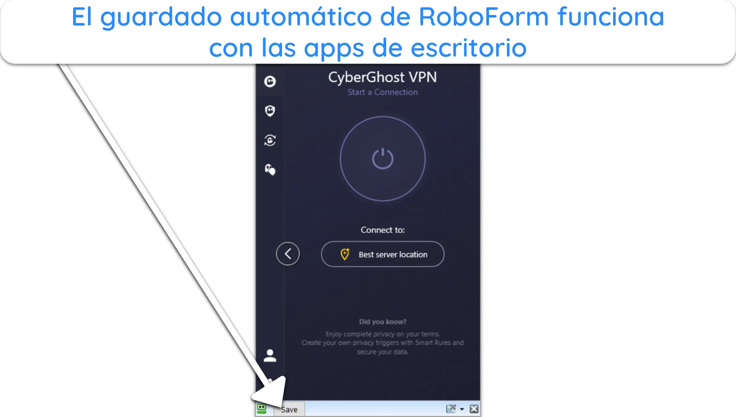 Captura de pantalla que muestra el autoguardado de RoboForm funcionando con una aplicación de escritorio.