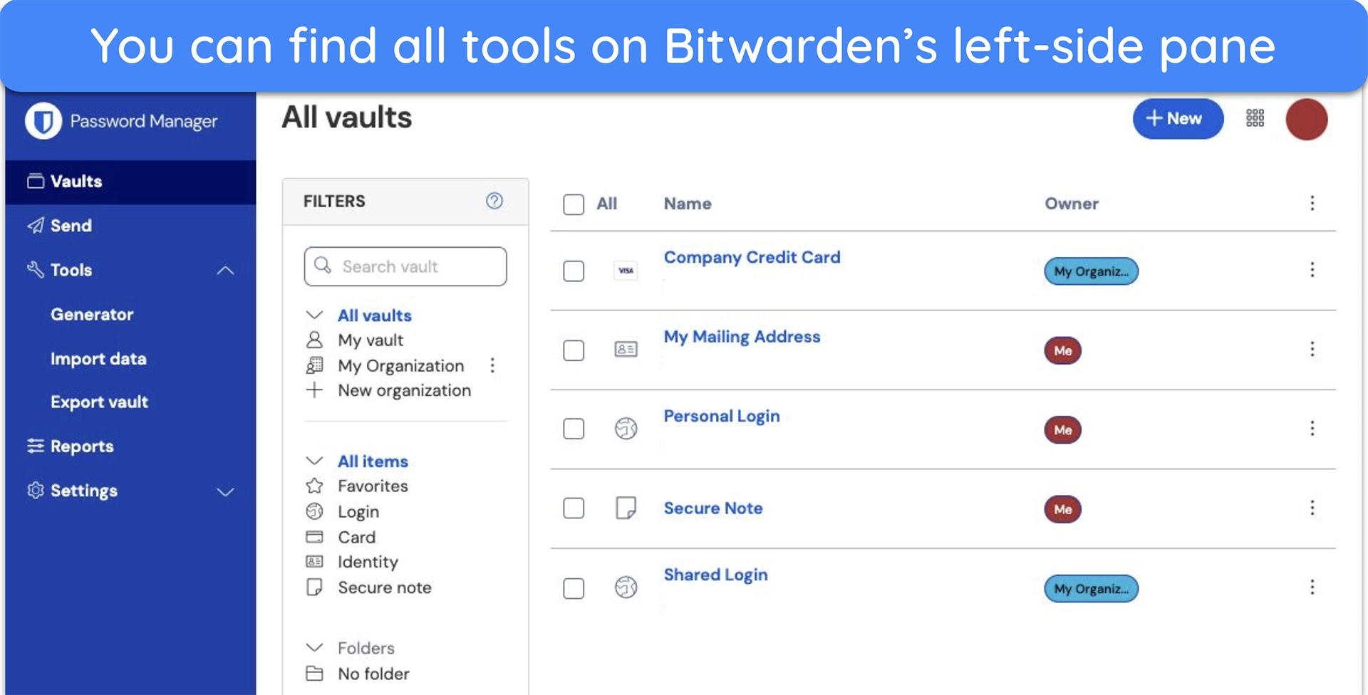 Screenshot of Bitwarden password manager's interface