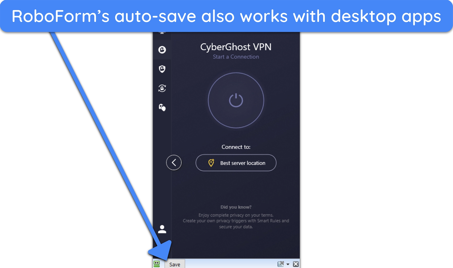 Screenshot showing RoboForm's auto-save working with a desktop app