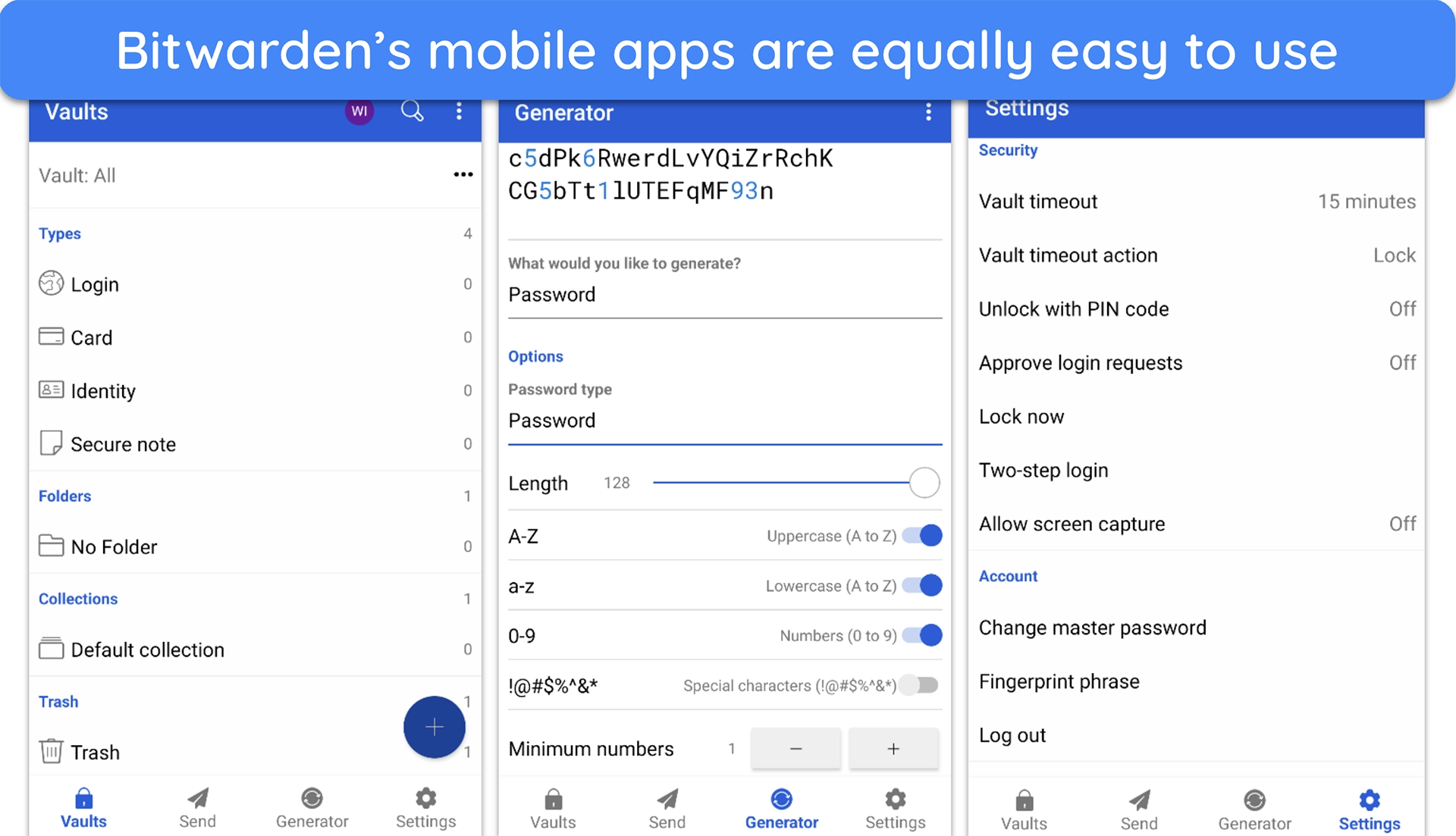 Screenshot of Bitwarden's Android app's interface