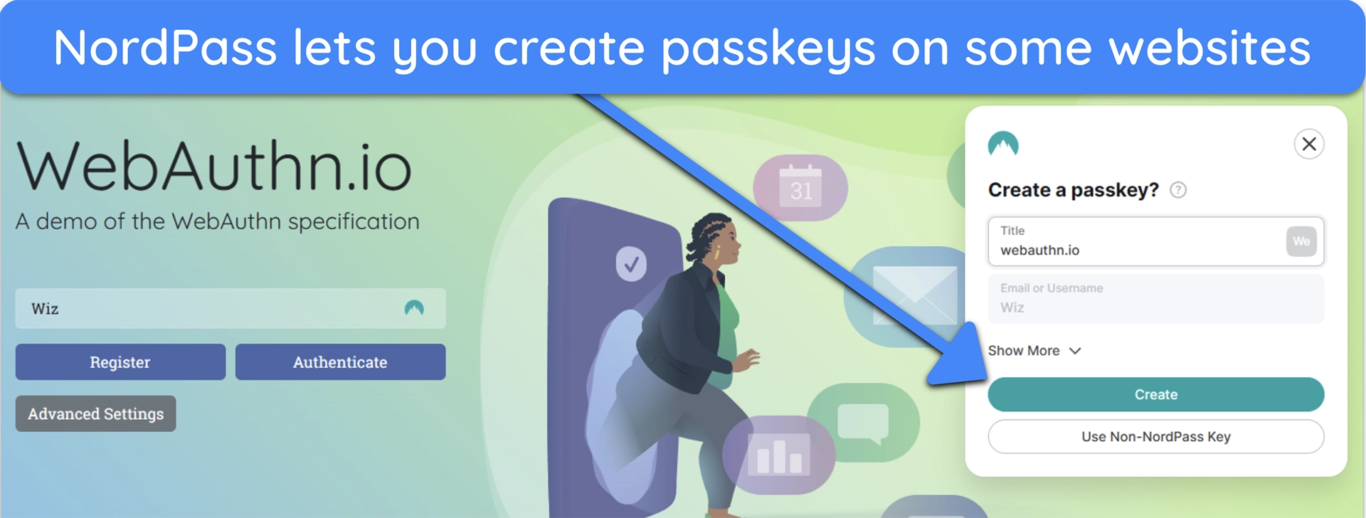 Screenshot of NordPass asking to create a passkey for a site